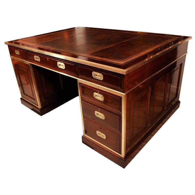 Mahogany Leather Top Campaign Desk