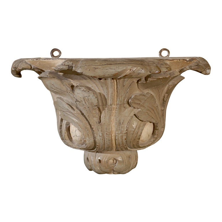 Small French 19th Century Carved and Painted Wall Bracket with Foliage Motifs