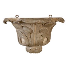 Small French 19th Century Carved and Painted Wall Bracket with Foliage Motifs