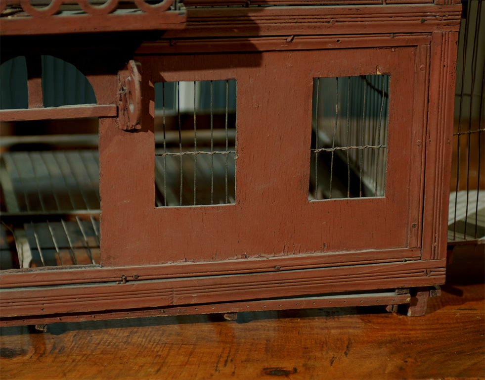 French 19th Century Medieval Château Pewter and Wood Birdcage with Turrets For Sale 2