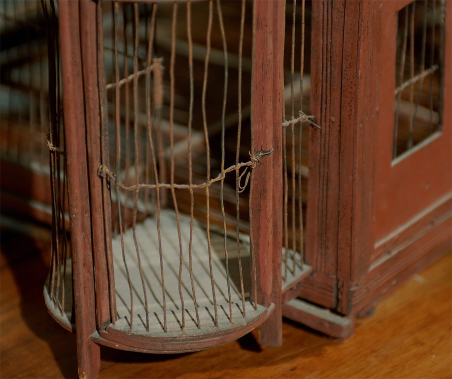 French 19th Century Medieval Château Pewter and Wood Birdcage with Turrets For Sale 6