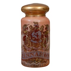 English 19th Century Painted Glass Apothecary Jar with Coat of Arms and Motto