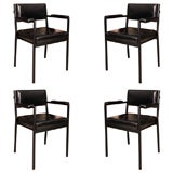 Set of 4 black leather and steel French dining chairs