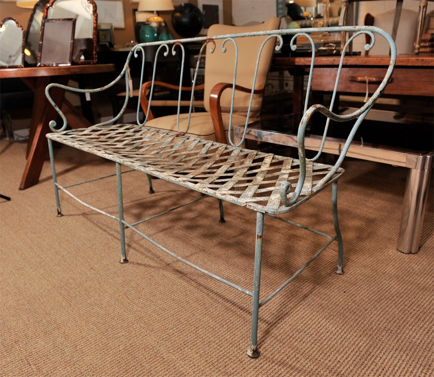 French Painted Iron Park Bench For Sale