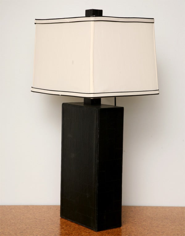French Pair of Black Leather Table Lamps in the Style of Adnet