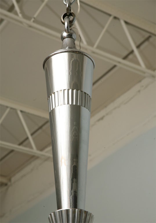 Mid-20th Century Art Deco Polished Nickel Four-Arm Chandelier For Sale