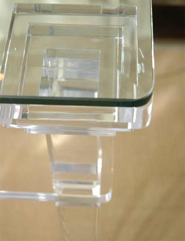 Mid-Century Modern Pair of Lucite Side Tables with Beveled Glass Tops