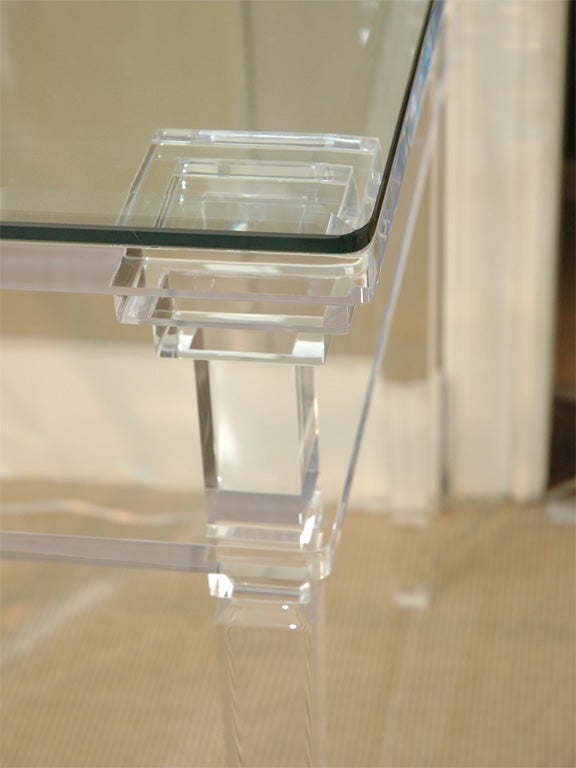 Contemporary Pair of Lucite Side Tables with Beveled Glass Tops