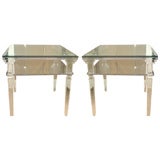 Pair of Lucite Side Tables with Beveled Glass Tops