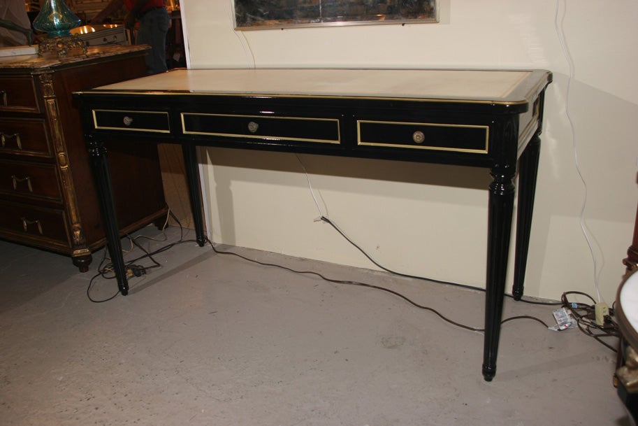 Ebonized and Leather Top Jansen Desk