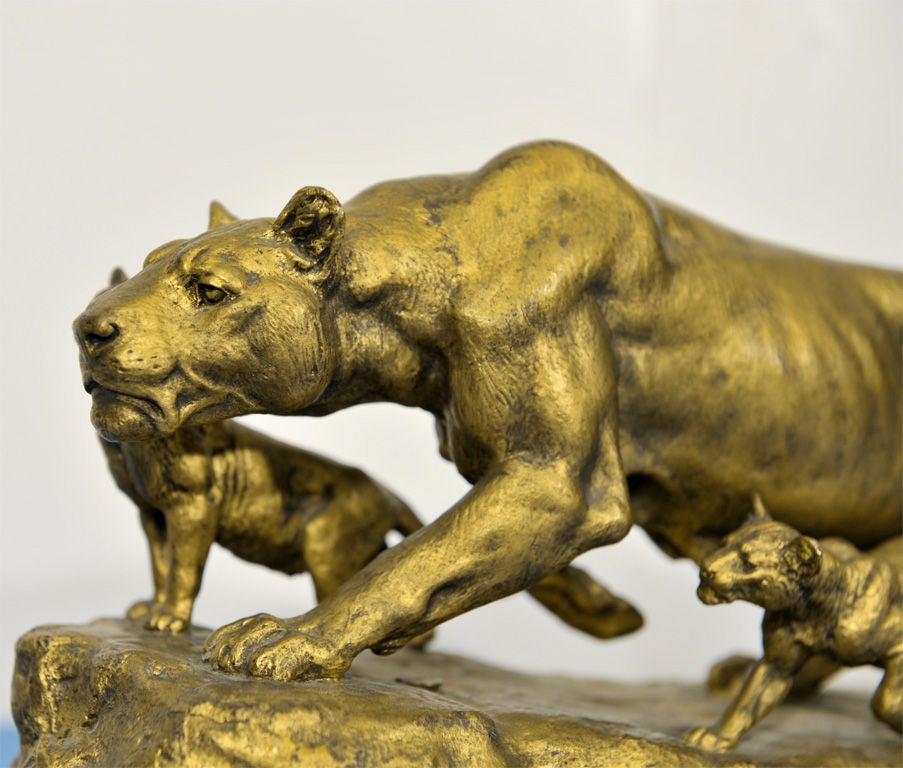 19th Century A  Panther And Cubs.  Isidore Jules Bonheur, French, 1827-1901 For Sale