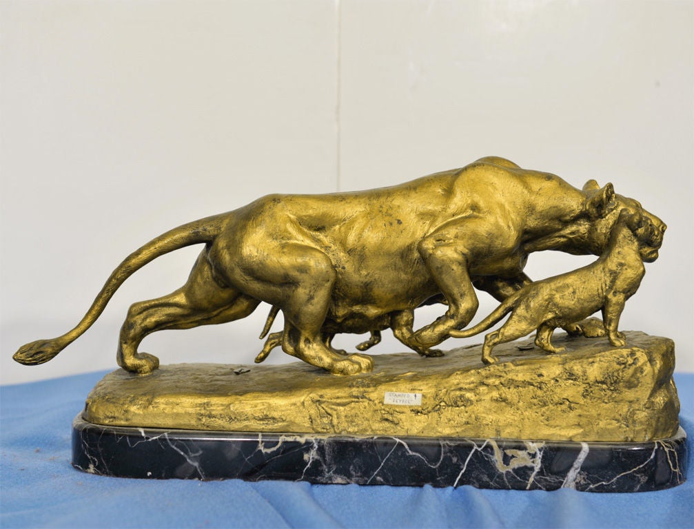 A  Panther And Cubs.  Isidore Jules Bonheur, French, 1827-1901 For Sale 1
