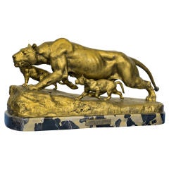 Antique A  Panther And Cubs.  Isidore Jules Bonheur, French, 1827-1901