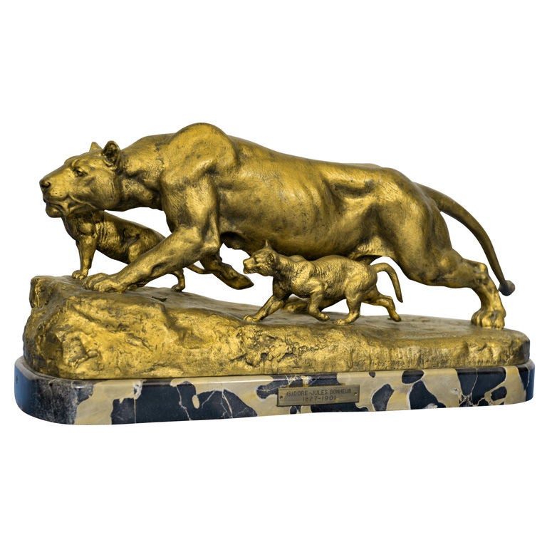 A  Panther And Cubs.  Isidore Jules Bonheur, French, 1827-1901 For Sale