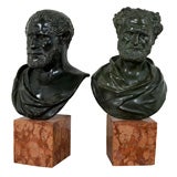 Aristotle and Heraclitis - Pair Patinated Bronze Busts