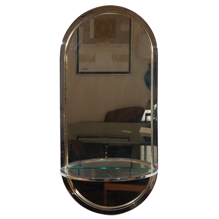 1970s Chrome and Brass Console Mirror