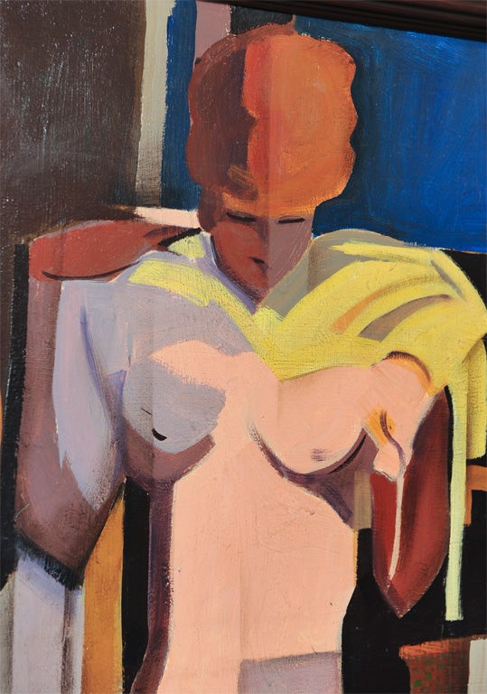 French Claude Lacaze Painting of Nude with Towel