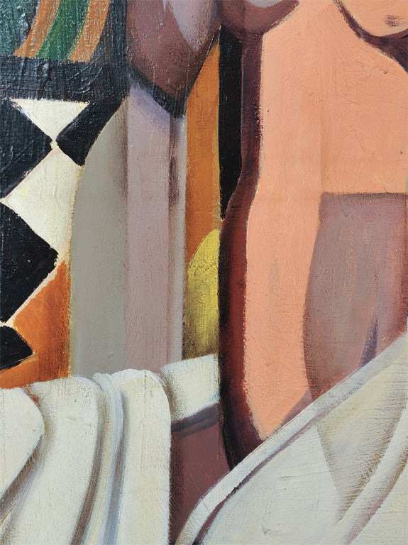 Mid-20th Century Claude Lacaze Painting of Nude with Towel