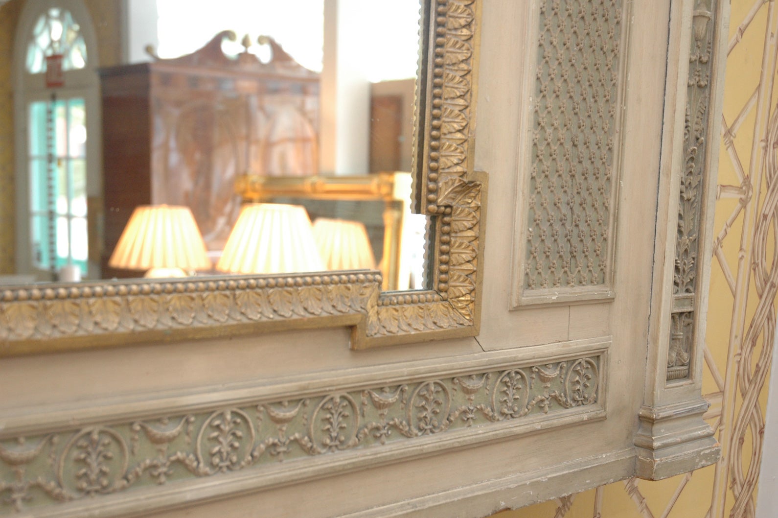 19th Century English over Mantel Regency Adam Style Pediment Mirror For Sale 3