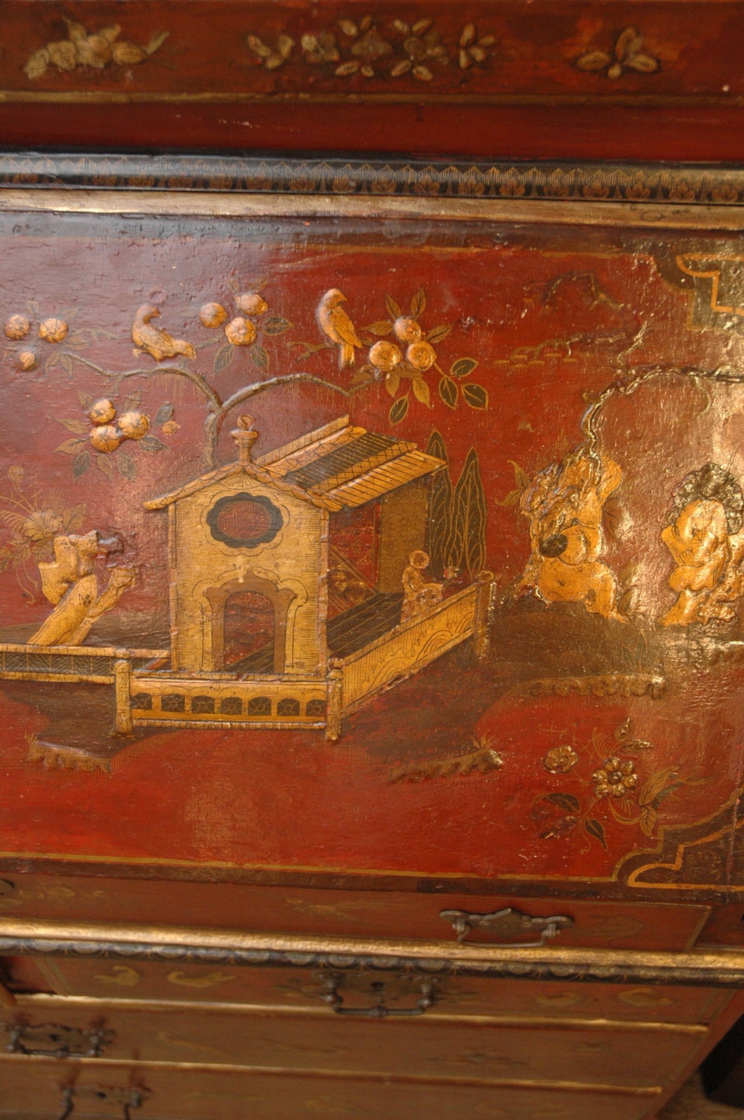English 19th Century Queen Anne Style Lacquered Bureau Cabinet