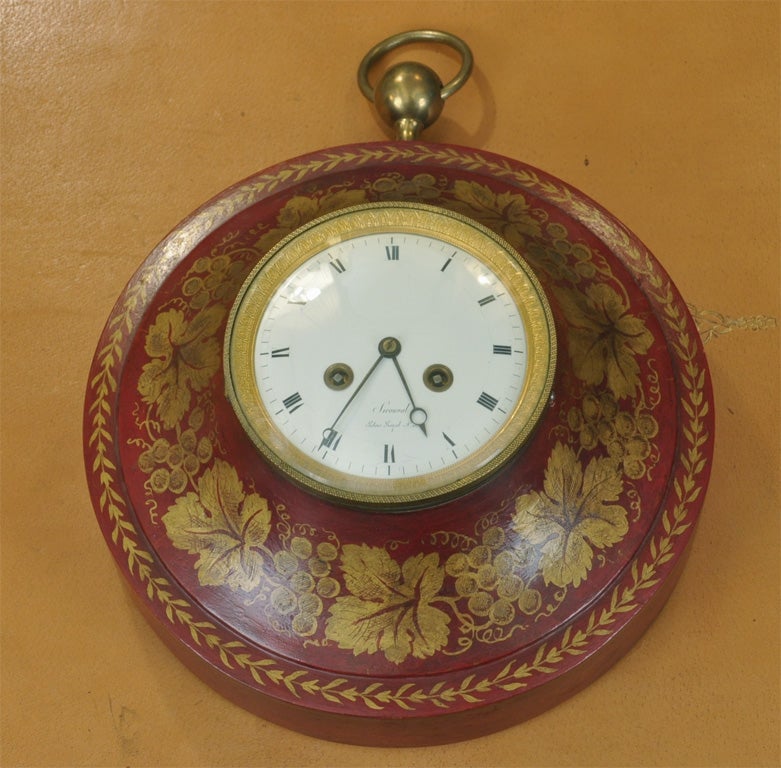 Charles X Tole Peinte and Gilt Decorated Wall Clock