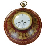 Vintage Charles X Tole Peinte and Gilt Decorated Wall Clock