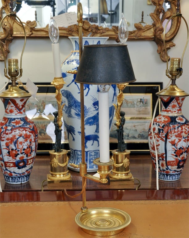 French Rare Empire Ormolu and Tole Bouillotte Lamp