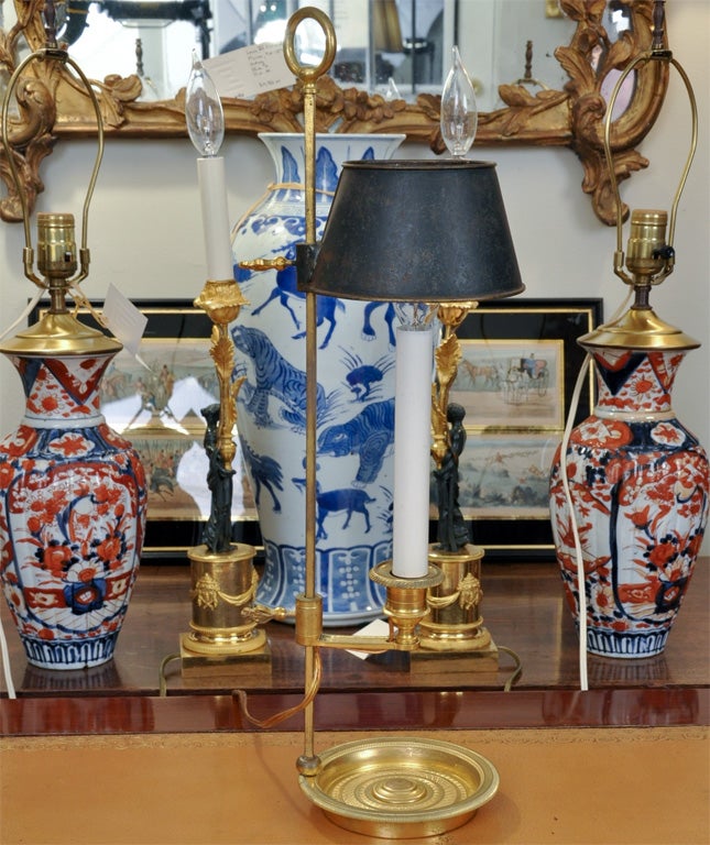 19th Century Rare Empire Ormolu and Tole Bouillotte Lamp