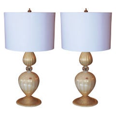 Pair of Vintage Gold Murano Lamps