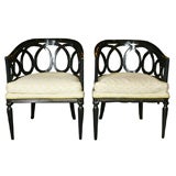 Pair 1960s Barrel Back Armchairs