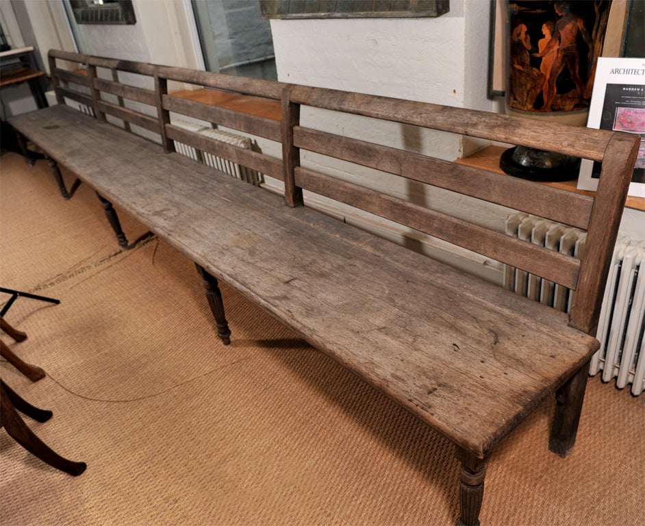 Extra Long English Carved Oak Bench