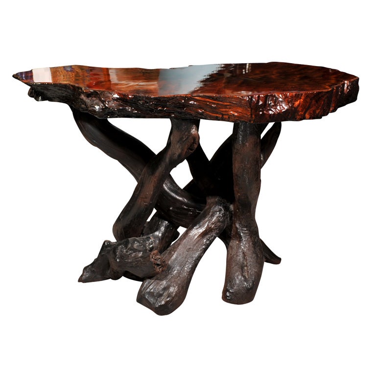 Walnut Slab Table with Twisted Root Base