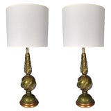 Pair of Citrus Green Murano Glass Lamps by Barovier