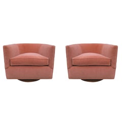 Pair of Reupholstered Swivel Barrel Chairs after Milo Baughman