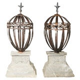 Pair of decorative metalwork and stone finials