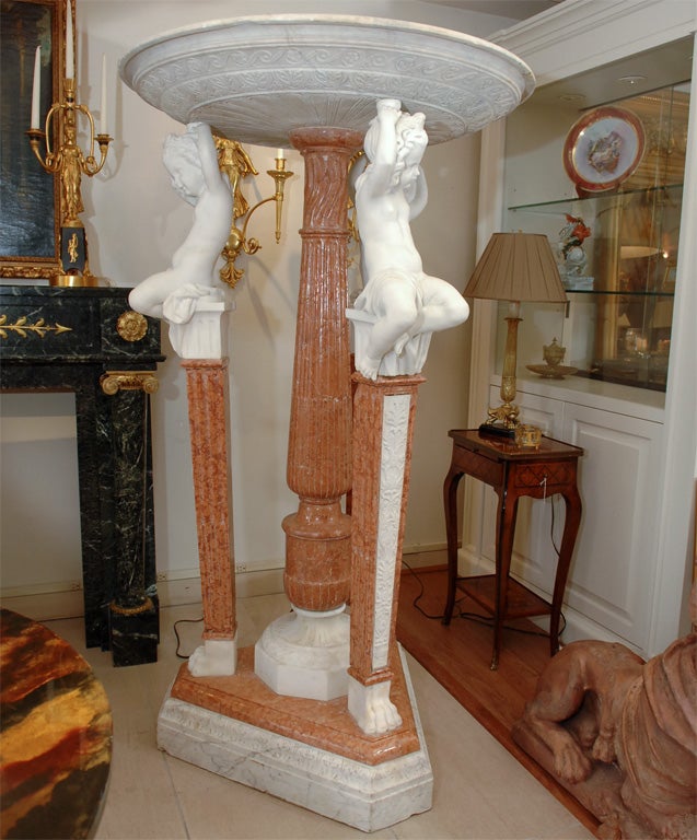 19thc Carerra marble fountain with chrubs 4