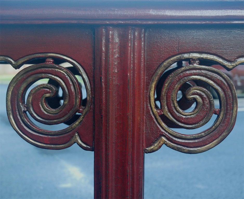 Late 19th century Qing dynasty, golden painted scrolled top altar table.