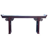 Late 19thC. Q'ing Dynasty Red Lacquered and Golden Painted Scrolled Top Altar