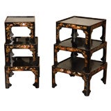 Antique Set of Six Late 19th Century Black Lacquer Stacking Tables