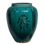 Large blue/ green glazed water jar.