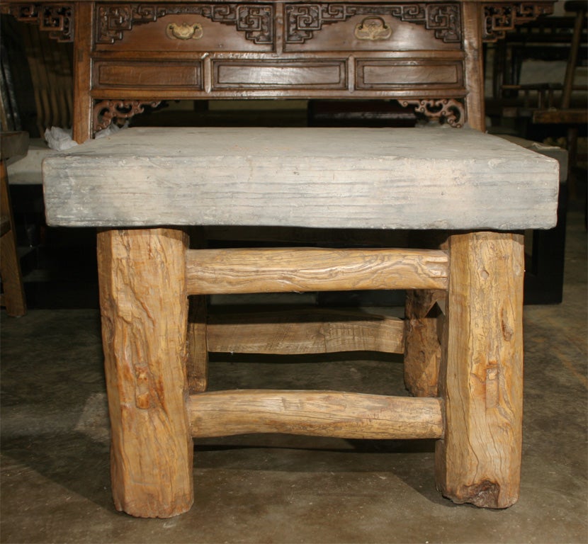 Table from old temple brick and stone mill stand.