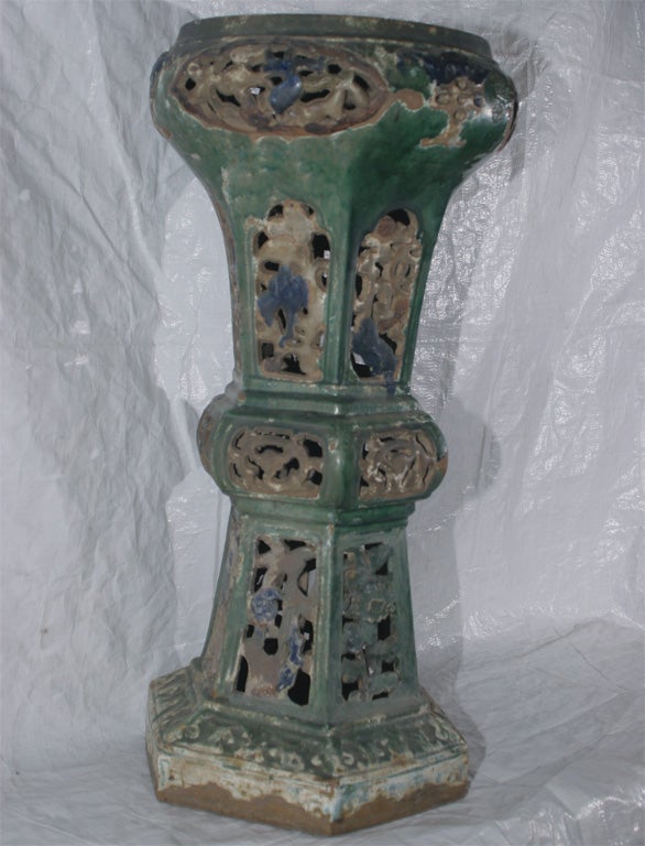 Beautifully weathered glaze ceramic plant stand suitable for in door and out door use.