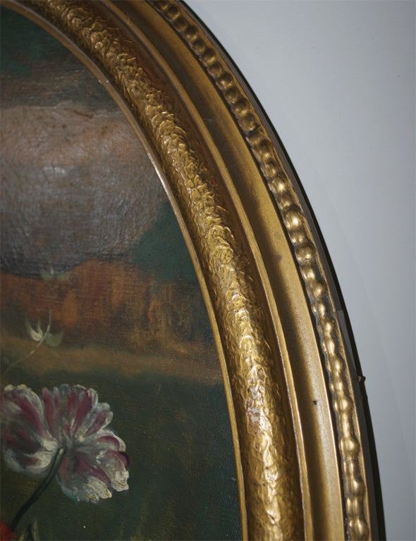 Canvas PAIR OVAL FLORAL STILL LIFES For Sale