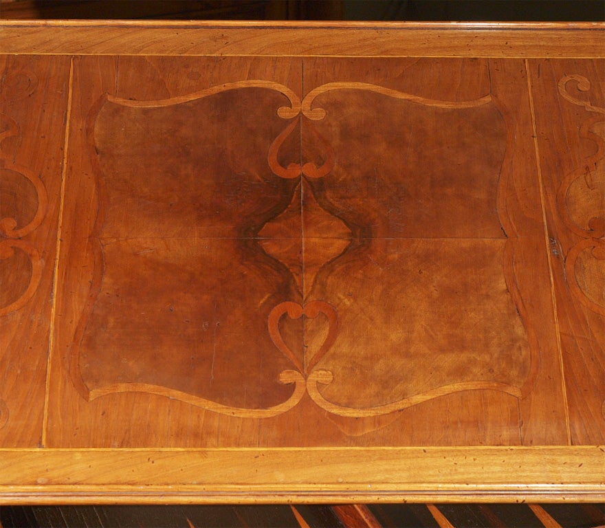 Inlay Finest antique French walnut Louis XV backgammon/card table.