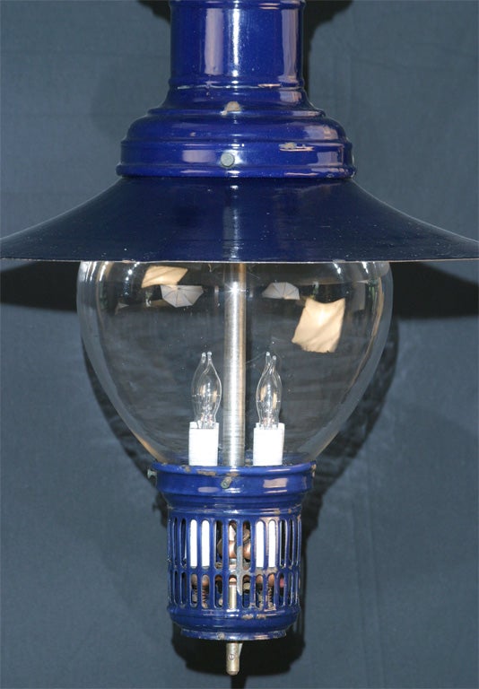 Cobalt Blue Gas Fixture with Original Glass