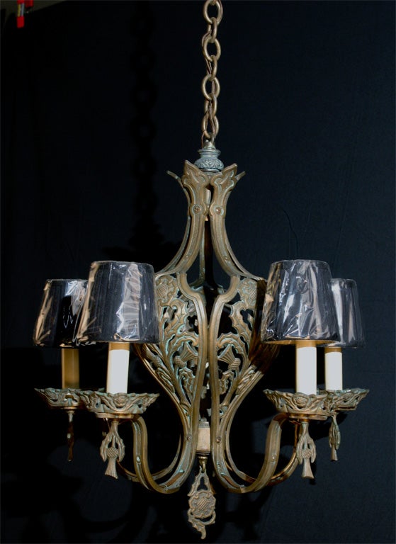 Five Light Cast Brass Chandelier