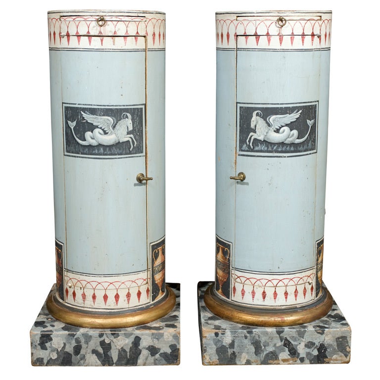 Pr. Neoclassical Style Hand Painted  Cabinets For Sale