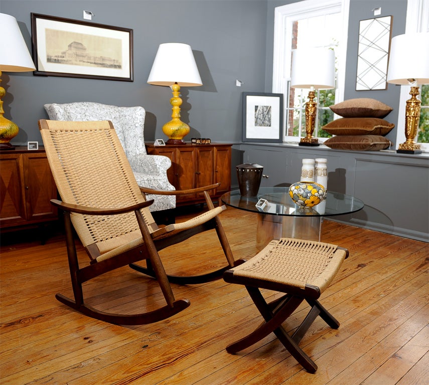Danish modern rope rocker and ottoman