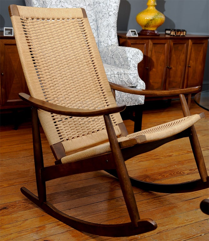Mid-20th Century Danish Modern Rope Rocker and ottoman