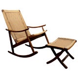 Danish Modern Rope Rocker and ottoman